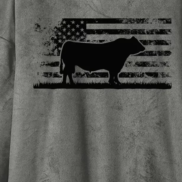 Usa American Flag America Cow Black Angus Rancher Hooded Wearable Blanket