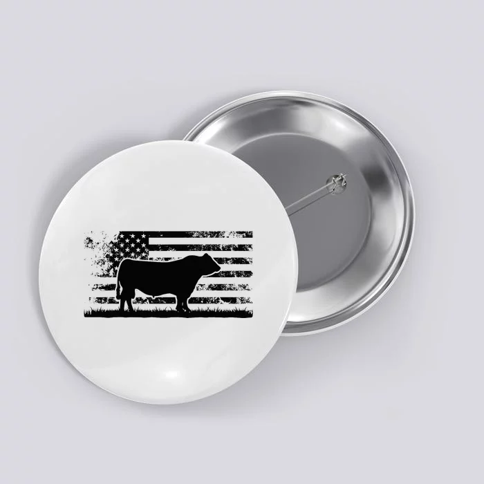 Usa American Flag America Cow Black Angus Rancher Button