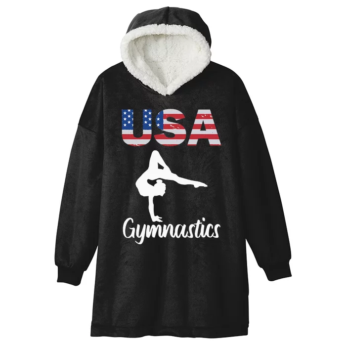 Usa American Flag Gymnastics Gymnast Hooded Wearable Blanket