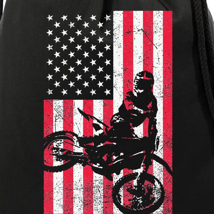 USA American Flag Dirt Bike Red White Blue 4th of July Top Drawstring Bag