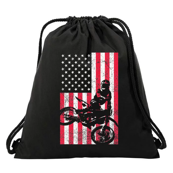 USA American Flag Dirt Bike Red White Blue 4th of July Top Drawstring Bag