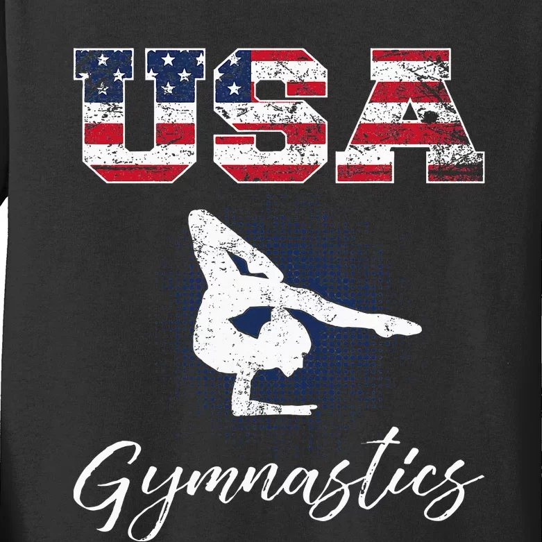 Usa American Flag Gymnastics Gymnast Kids Long Sleeve Shirt