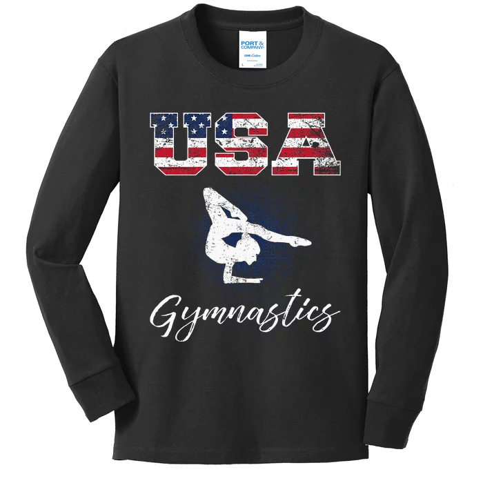 Usa American Flag Gymnastics Gymnast Kids Long Sleeve Shirt