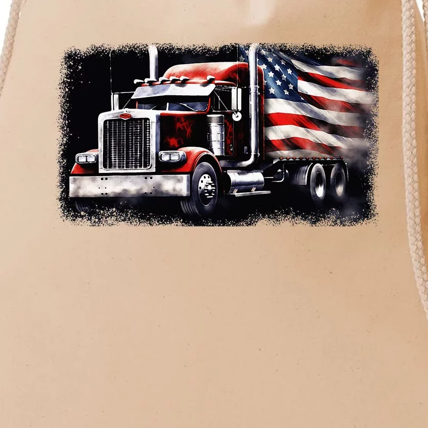 Us American Flag Semi Truck Driver Trucker Drawstring Bag