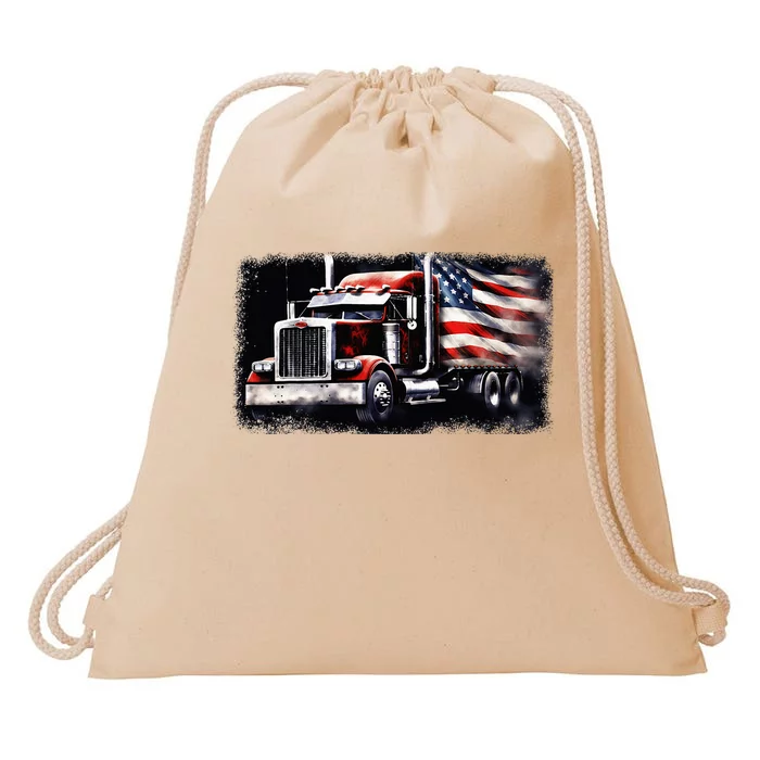 Us American Flag Semi Truck Driver Trucker Drawstring Bag