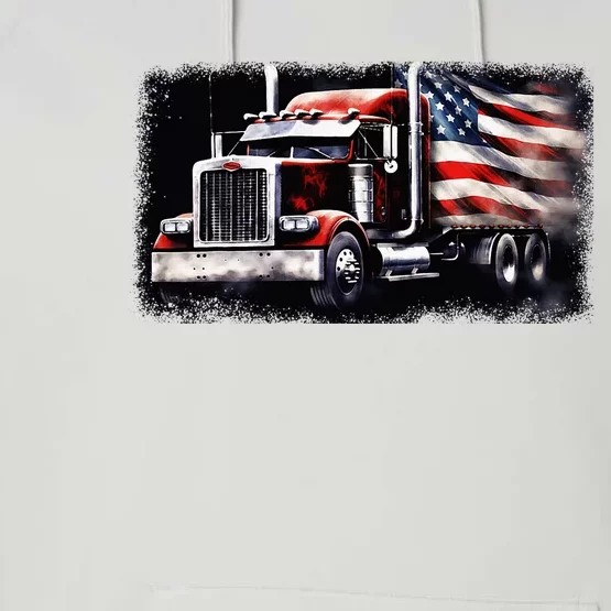 Us American Flag Semi Truck Driver Trucker Performance Fleece Hoodie