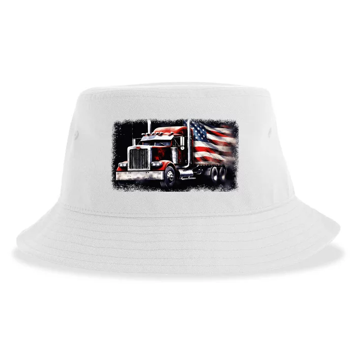 Us American Flag Semi Truck Driver Trucker Sustainable Bucket Hat