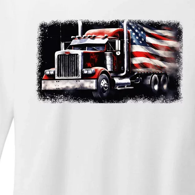 Us American Flag Semi Truck Driver Trucker Womens CVC Long Sleeve Shirt