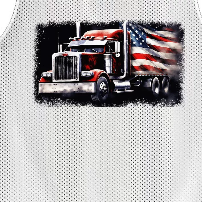 Us American Flag Semi Truck Driver Trucker Mesh Reversible Basketball Jersey Tank