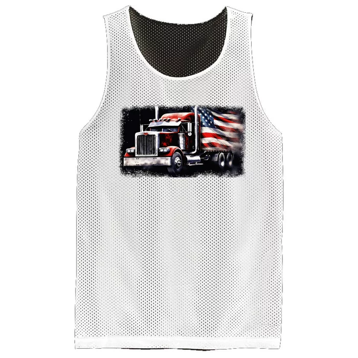 Us American Flag Semi Truck Driver Trucker Mesh Reversible Basketball Jersey Tank