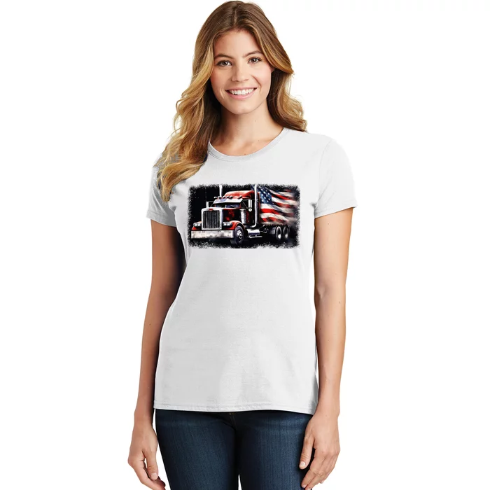 Us American Flag Semi Truck Driver Trucker Women's T-Shirt