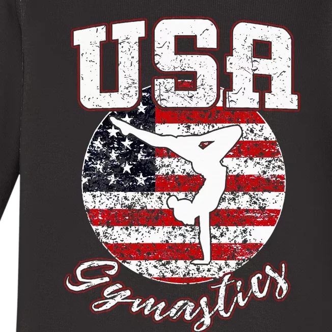 Usa American Flag Gymnastics Gymnast Baby Long Sleeve Bodysuit