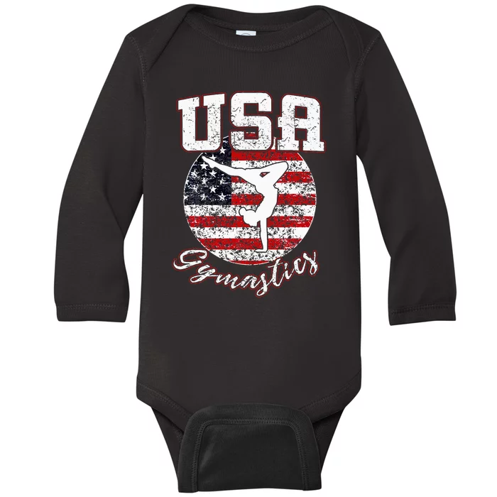 Usa American Flag Gymnastics Gymnast Baby Long Sleeve Bodysuit