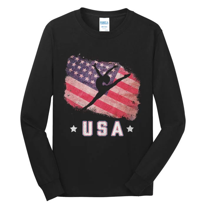 Usa American Flag Gymnastics Team Gymnast Usa Tall Long Sleeve T-Shirt