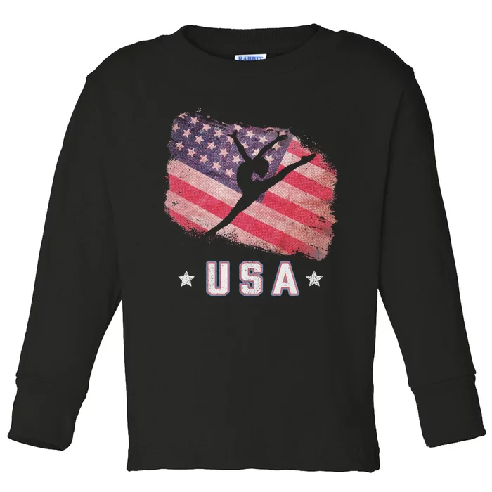 Usa American Flag Gymnastics Team Gymnast Usa Toddler Long Sleeve Shirt