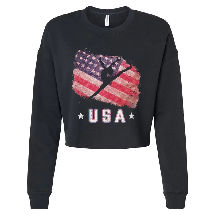 Usa American Flag Gymnastics Team Gymnast Usa Cropped Pullover Crew