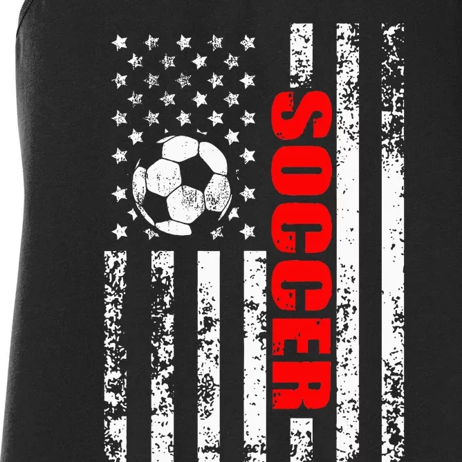 Us American Flag Soccer Patriotic Soccer Women's Racerback Tank