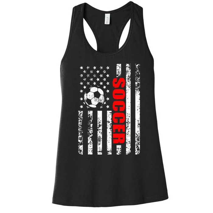 Us American Flag Soccer Patriotic Soccer Women's Racerback Tank