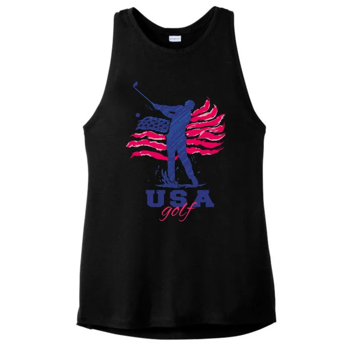 USA American Golf Player Ladies Tri-Blend Wicking Tank