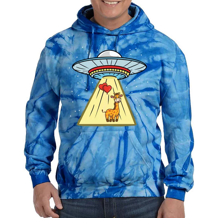 Ufo Abduction Giraffe Valentines Day Gift Tie Dye Hoodie