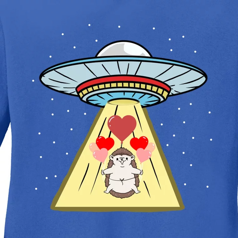 Ufo Abduction Hedgehog Valentines Day Great Gift Ladies Long Sleeve Shirt