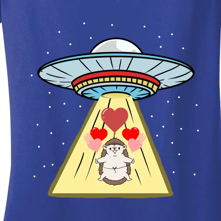 Ufo Abduction Hedgehog Valentines Day Great Gift Women's V-Neck T-Shirt