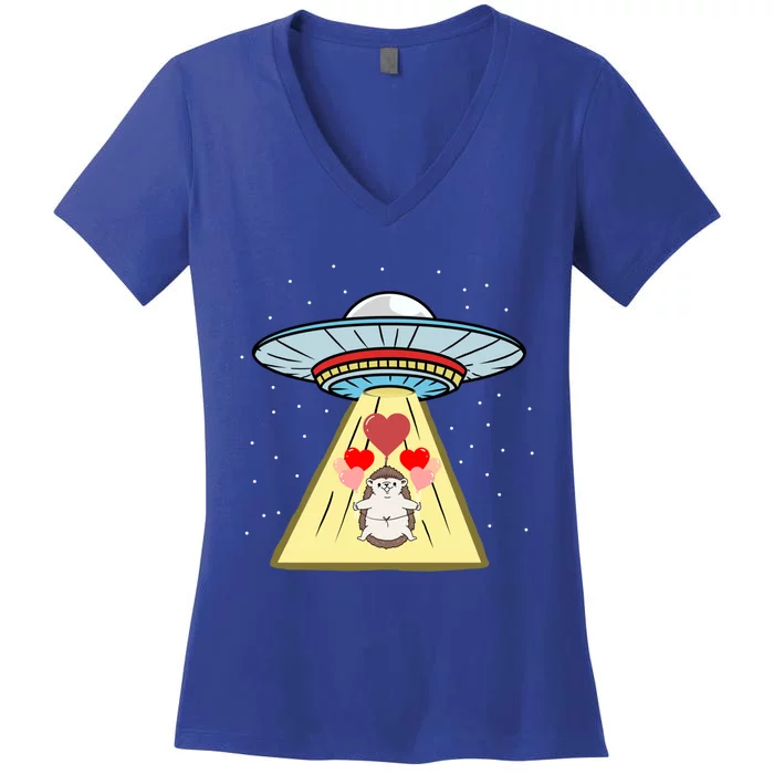 Ufo Abduction Hedgehog Valentines Day Great Gift Women's V-Neck T-Shirt