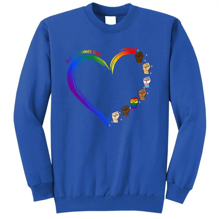 United Against Hate Lgbt Pride Black Melanin Heart Rainbow Cute Gift Tall Sweatshirt