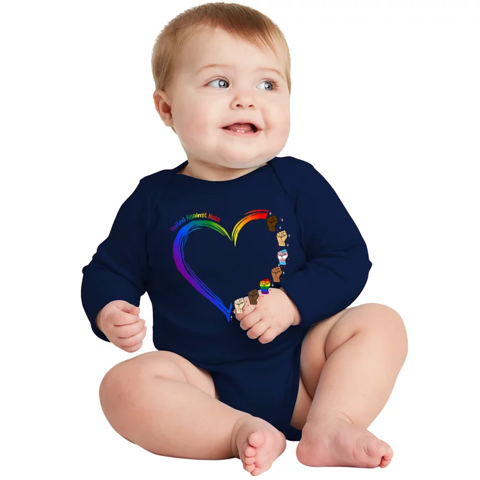 United Against Hate Lgbt Pride Black Melanin Heart Rainbow Cute Gift Baby Long Sleeve Bodysuit