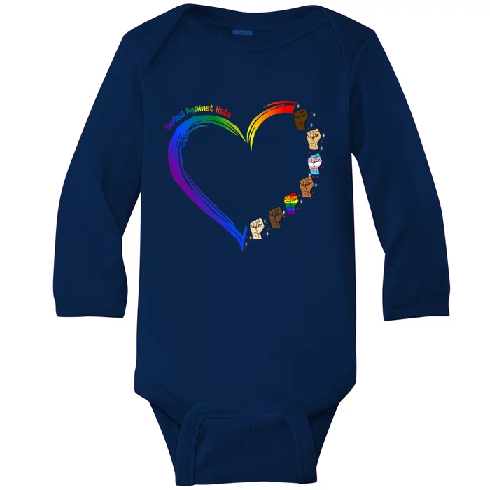 United Against Hate Lgbt Pride Black Melanin Heart Rainbow Cute Gift Baby Long Sleeve Bodysuit