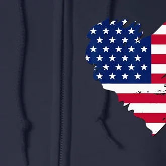 USA America Heart - American Flag Heart Full Zip Hoodie