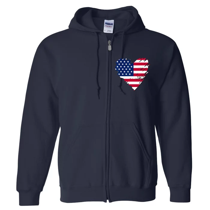 USA America Heart - American Flag Heart Full Zip Hoodie