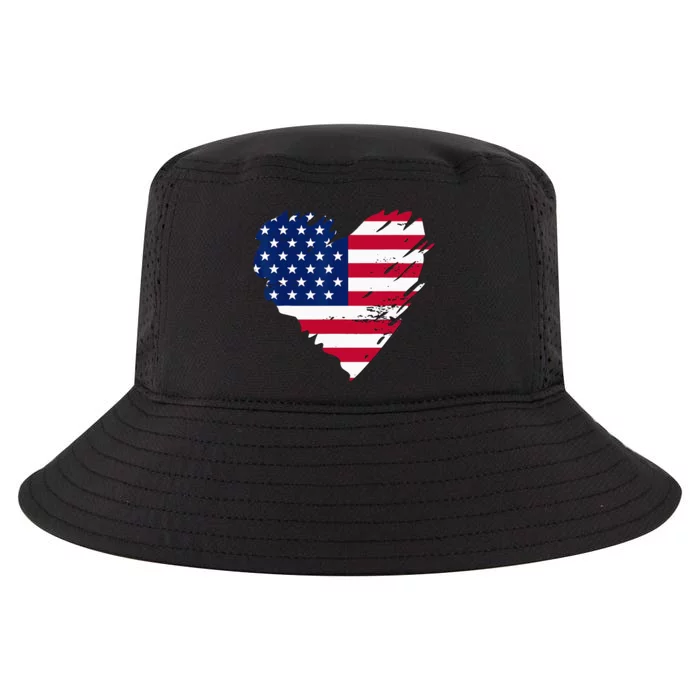 USA America Heart American Flag Heart Cool Comfort Performance Bucket Hat