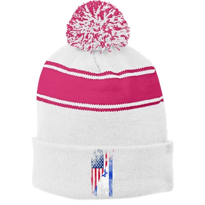 USA and Israel Flags Show Your Patriotism and Support Stripe Pom Pom Beanie