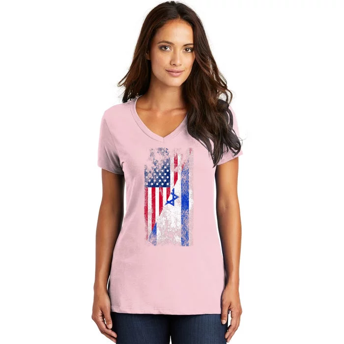 USA and Israel Flags Show Your Patriotism and Support Women's V-Neck T-Shirt