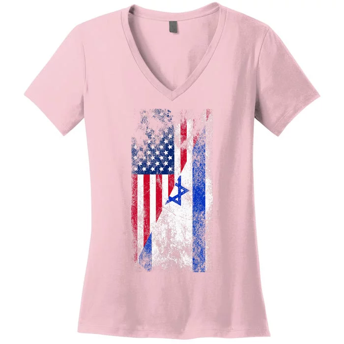 USA and Israel Flags Show Your Patriotism and Support Women's V-Neck T-Shirt