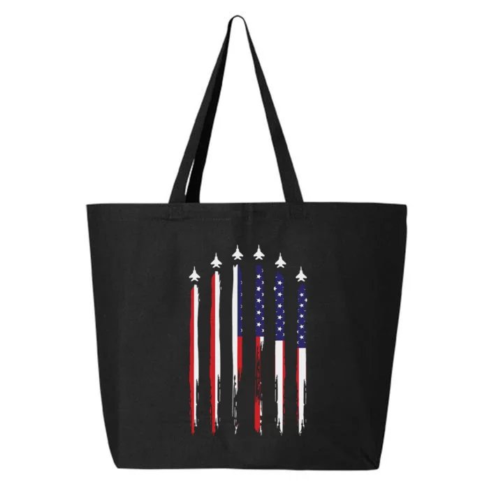 USA Airplane Jet Fighter 4th American Flag Of July Patriotic 25L Jumbo Tote