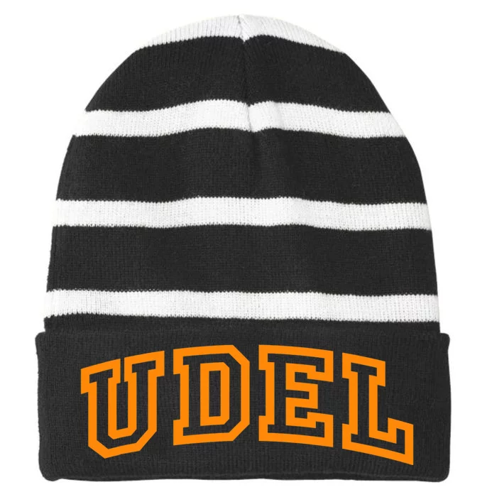 UDel Arch Logo Vintage University Alumni Style Striped Beanie with Solid Band