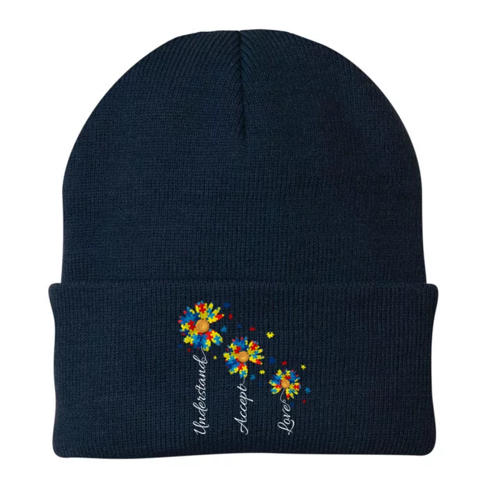 Understand Accept Love Autism Sunflower Knit Cap Winter Beanie