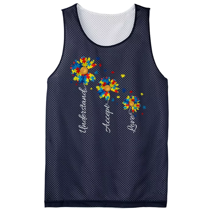 Understand Accept Love Autism Sunflower Mesh Reversible Basketball Jersey Tank