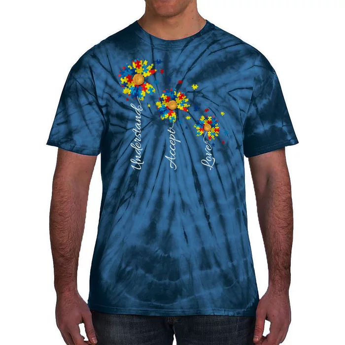 Understand Accept Love Autism Sunflower Tie-Dye T-Shirt