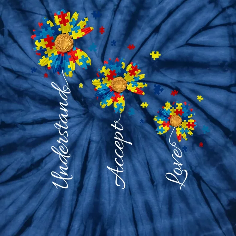 Understand Accept Love Autism Sunflower Tie-Dye T-Shirt