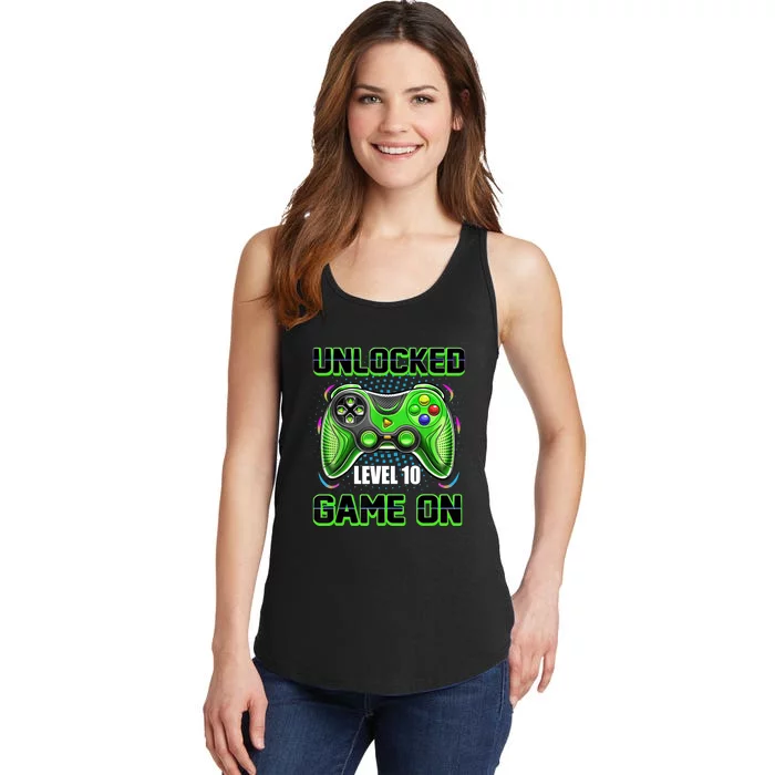 Unlocked Awesome Level 10 Game On Happy 10th Birthday Boy Ladies Essential Tank