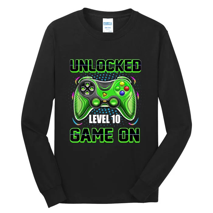 Unlocked Awesome Level 10 Game On Happy 10th Birthday Boy Tall Long Sleeve T-Shirt