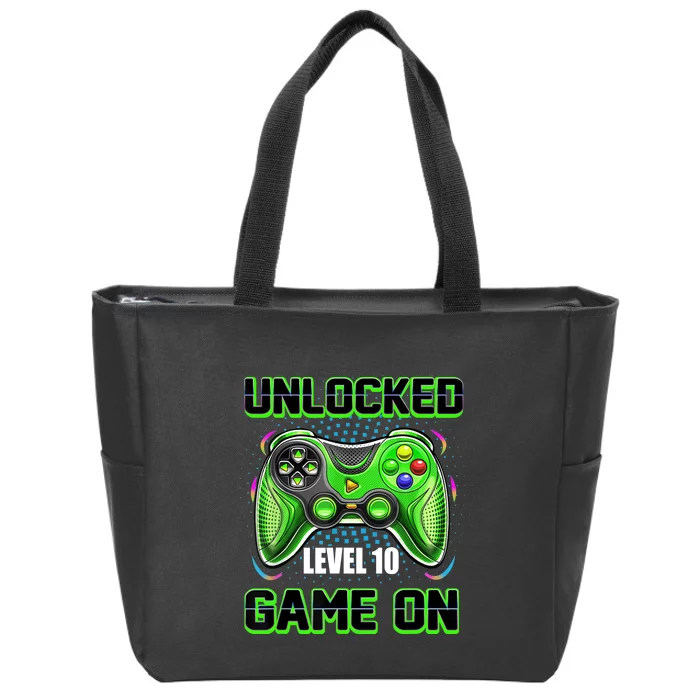 Unlocked Awesome Level 10 Game On Happy 10th Birthday Boy Zip Tote Bag