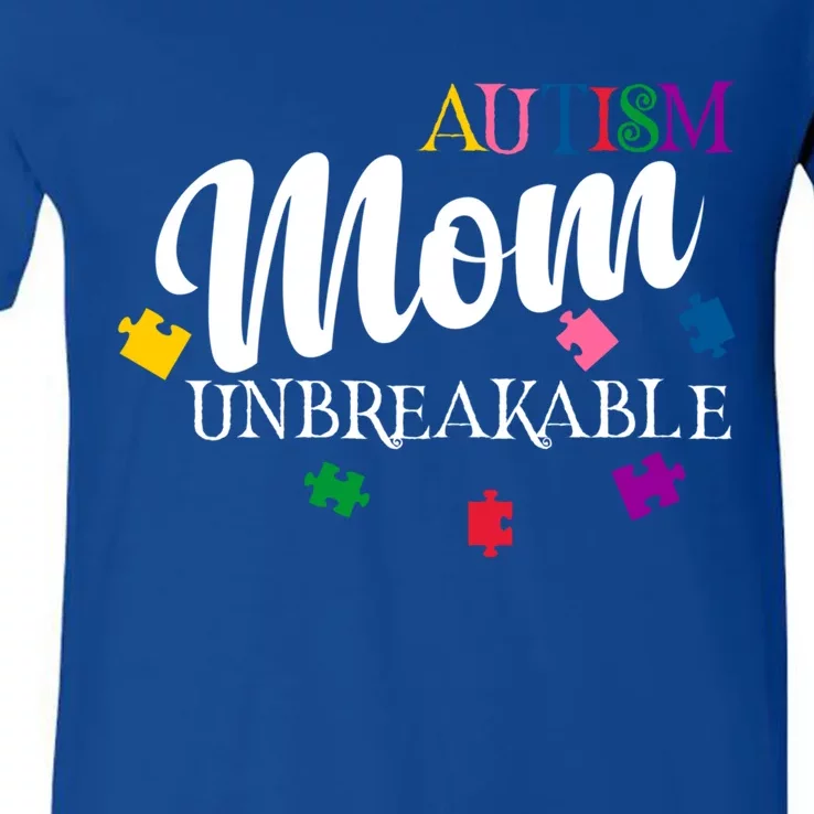 Unbreakable Autism Mom Gift V-Neck T-Shirt