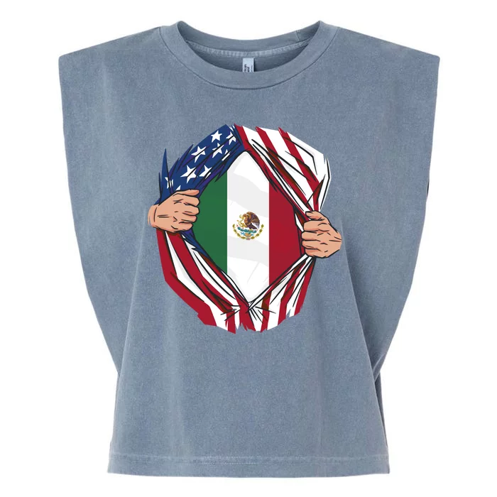 USA And Mexico Flag Garment-Dyed Women's Muscle Tee