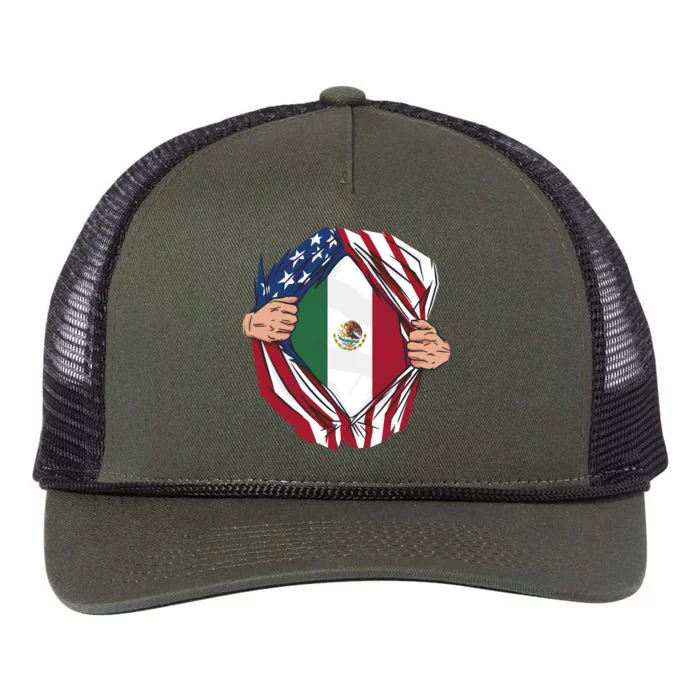 USA And Mexico Flag Retro Rope Trucker Hat Cap