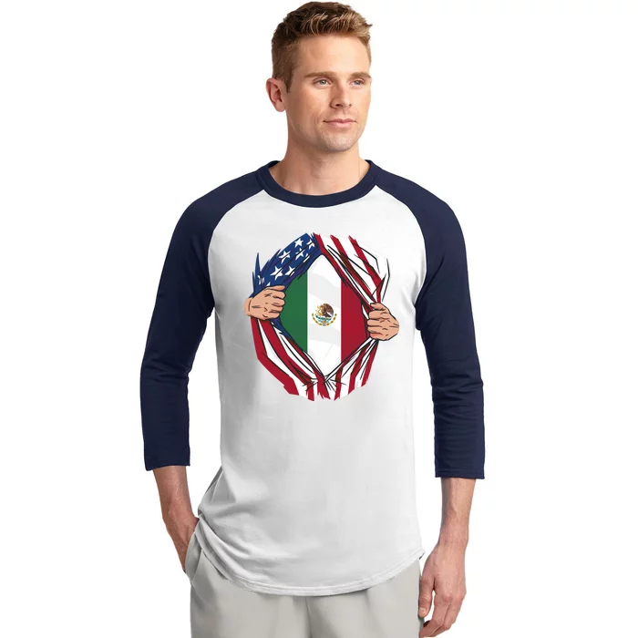 USA And Mexico Flag Baseball Sleeve Shirt