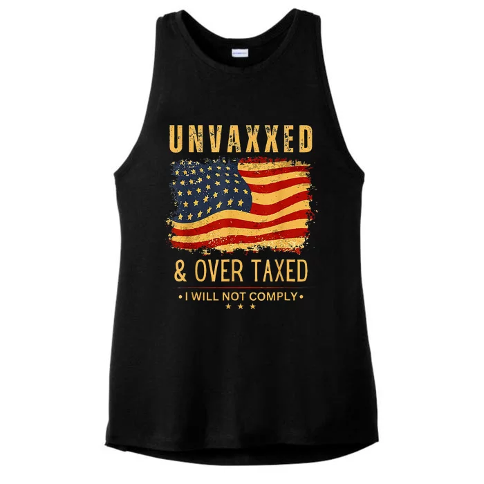 Unvaxxed And Overtaxed Us Flag Ladies Tri-Blend Wicking Tank